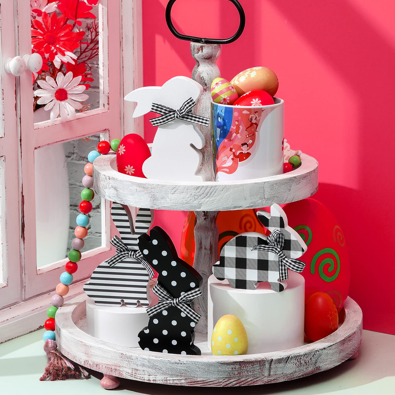 4 Pcs Easter Bunny Table Wooden Signs Bunny Shaped Farmhouse Decor Spring Bunny Wood Tabletop Easter Decorations Easter Bunny Di